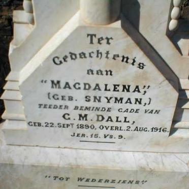 DALL Magdalena nee SNYMAN 1890-1916