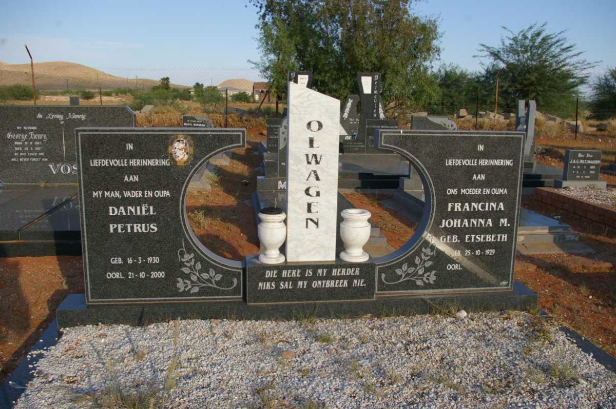 OLWAGEN Daniël Petrus 1930-2000 & Francina Johanna M. ETSEBETH 1929-