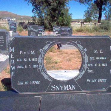 SNYMAN P. v.d.M. 1925-1990 &amp; M.E. HAMMAN 1920-