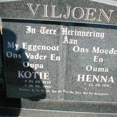 VILJOEN Kotie 1920-1996 &amp; Henna 1931-