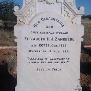 ZANDBERG Elizabeth H.J. nee KOTZE 1856-1924