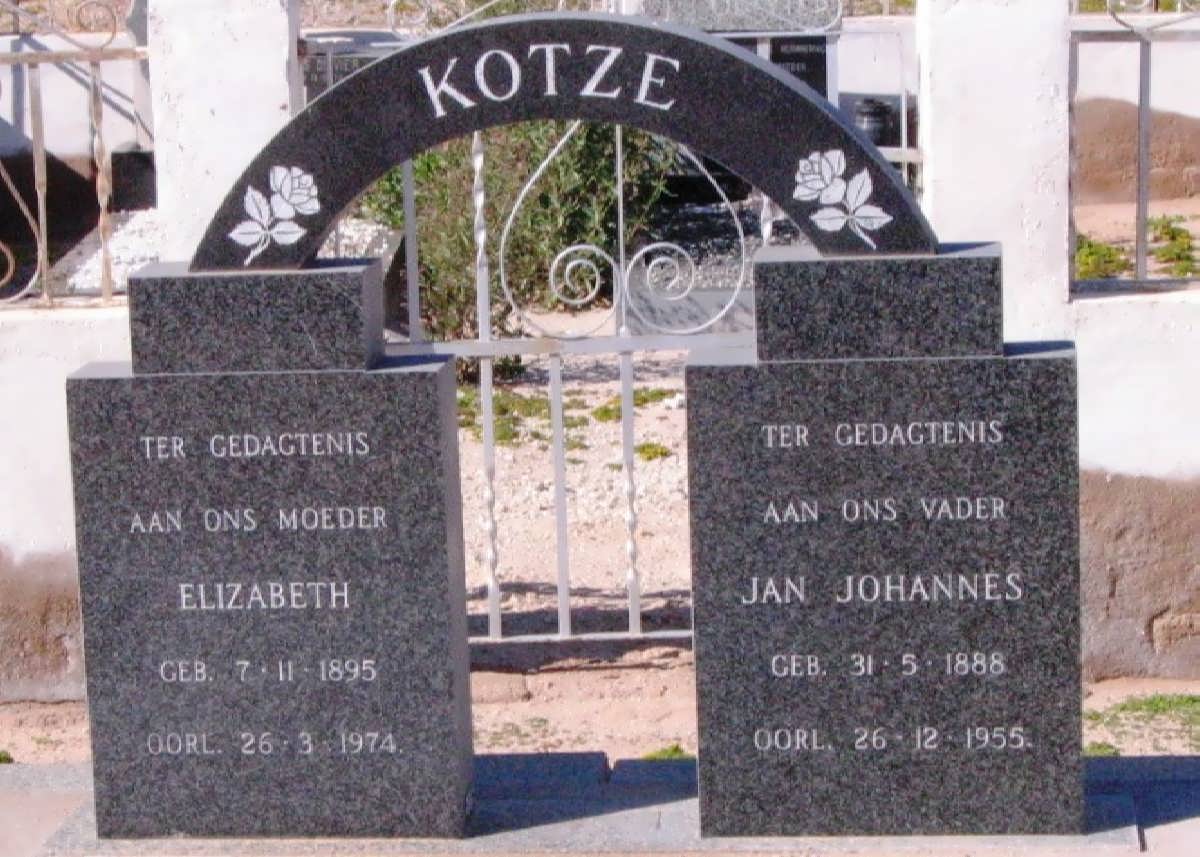 KOTZE Jan Johannes 1888-1955 & Elizabeth 1895-1975