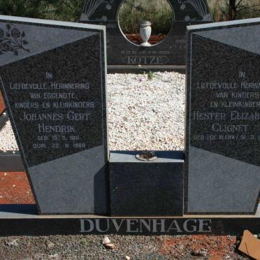 DUVENHAGE Johannes Gert Hendrik 1911-1988  &amp;  Hester Elizabeth Clignet DE KLERK 1921-