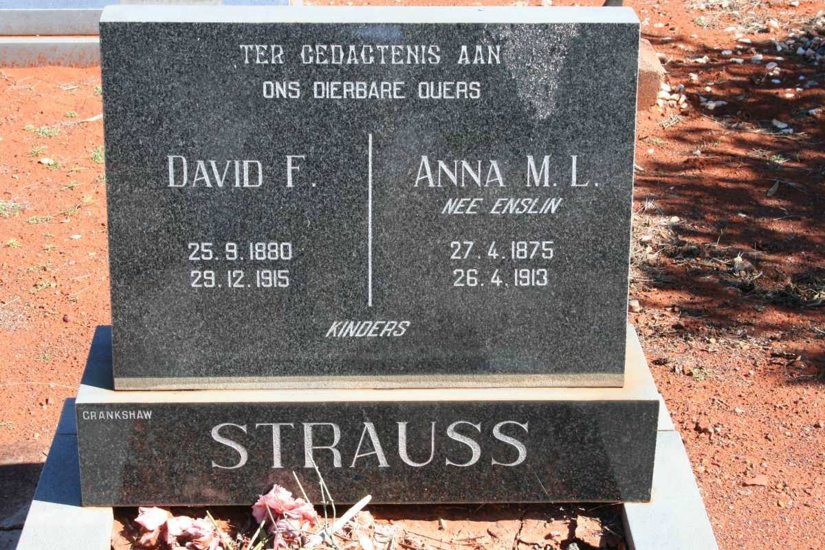 STRAUSS David F. 1880-1915 &amp; Anna M.L. ENSLIN  1875-1913
