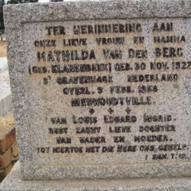 BERG Mathilda, van den nee KLARENBEEK 1922-1958