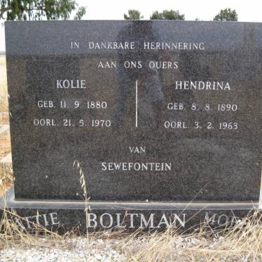 BOLTMAN Kolie 1880-1970 &amp; Hendrina 1890-1963