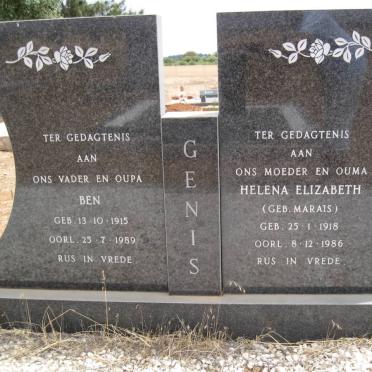 GENIS Ben 1915-1989 &amp; Helena Elizabeth MARAIS 1918-1986