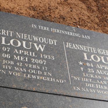 LOUW Gerrit Nieuwoudt 1933-2007 &amp; Jeanette TRUTER 1934-2013