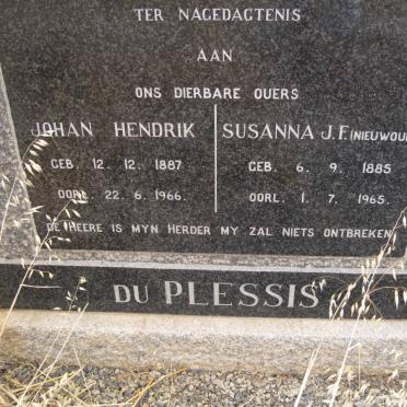 PLESSIS Johan Hendrik. du 1887-1966 &amp; Susanna J.F. NIEUWOUDT  1885-1965