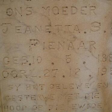 PIENAAR Jeanetta S.C. 1886-1952