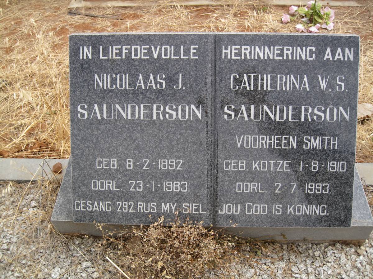 SAUNDERSON Nicolaas J. 1892-1983 & Catherina W.S. voorheen SMITH nee KOTZE 1910-1993