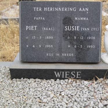 WIESE Piet 1899-1968 &amp; Susie VAN ZYL 1906-1990
