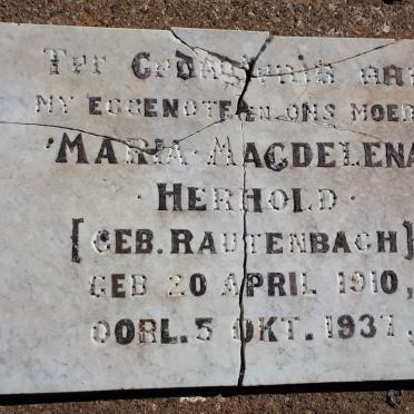 HERHOLD Maria Magdelena nee RAUTENBACH 1910-1937