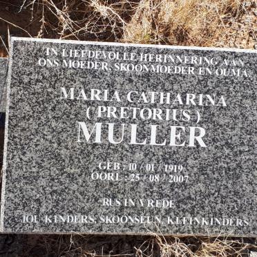 MULLER Maria Catharina nee PRETORIUS 1919-2007