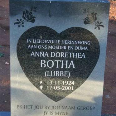 BOTHA Anna Doretha nee LUBBE 1924-2001