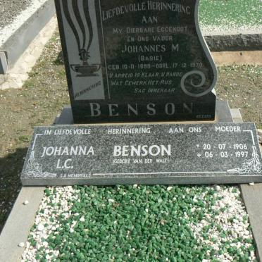 BENSON Johannes M. 1899-1970 &amp; Johanna L.C. VAN DER WALT 1906-1997