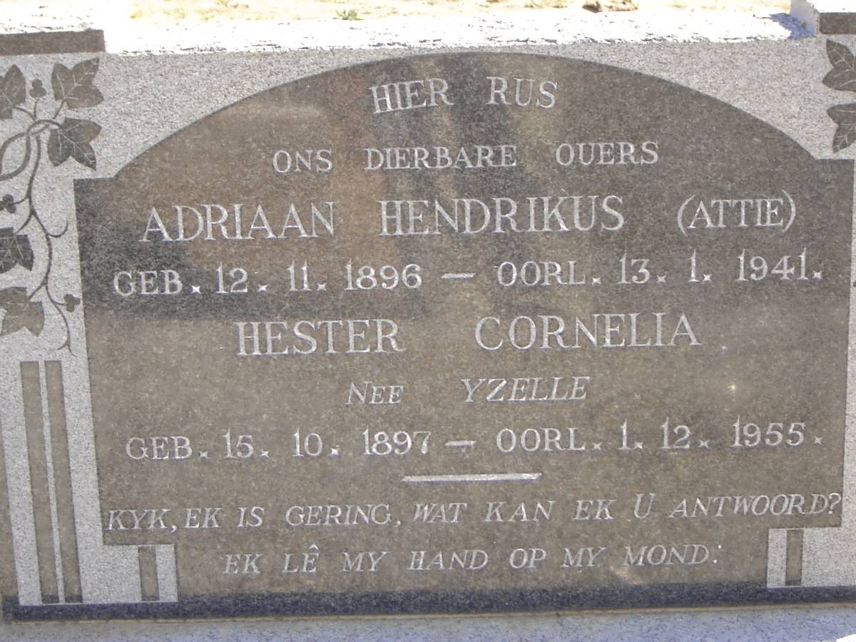 STANDER Adriaan Hendrikus 1896-1941 & Hester Cornelia YZELLE 1897-1955