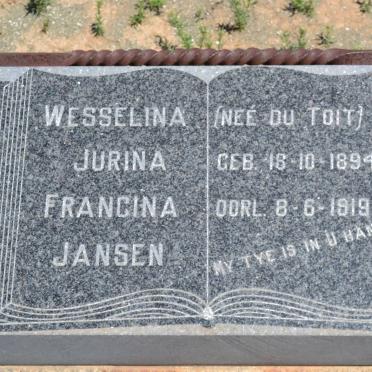 JANSEN Wesselina Jurina Francina nee DU TOIT 1894-1919