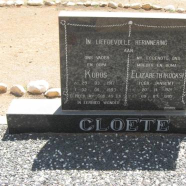 CLOETE Kobus 1917-1997 &amp; Elizabeth JANSEN 1921-1995