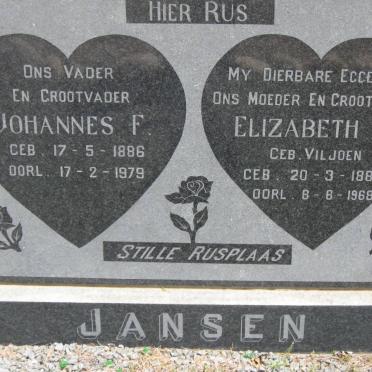JANSEN Johannes F. 1886-1979 &amp; Elizabeth A.J. VILJOEN 1882-1968