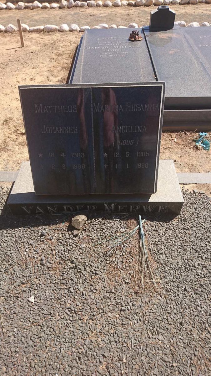 MERWE Mattheus Johannes, van der 1903-1990 & Martha Susanna Angelina GOUS 1905-1988