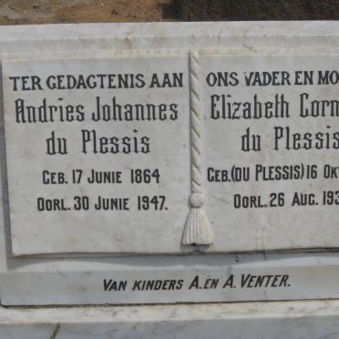 PLESSIS Andries Johannes, du 1864-1947 &amp; Elizabeth Cornelia DU PLESSIS 1858-1938