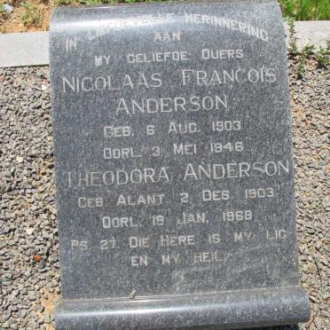 ANDERSON Nicolaas Francois 1903-1946 &amp; Theodora ALANT 1903-1968