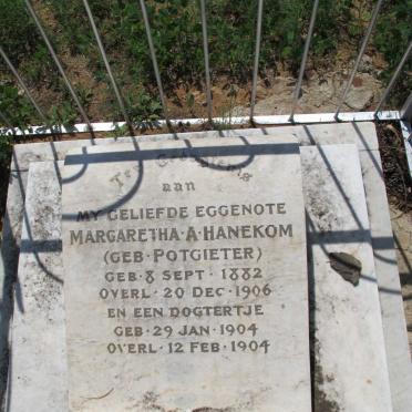 HANEKOM Margaretha A. nee POTGIETER 1882-1906  :: HANEKOM ? 1904-1904