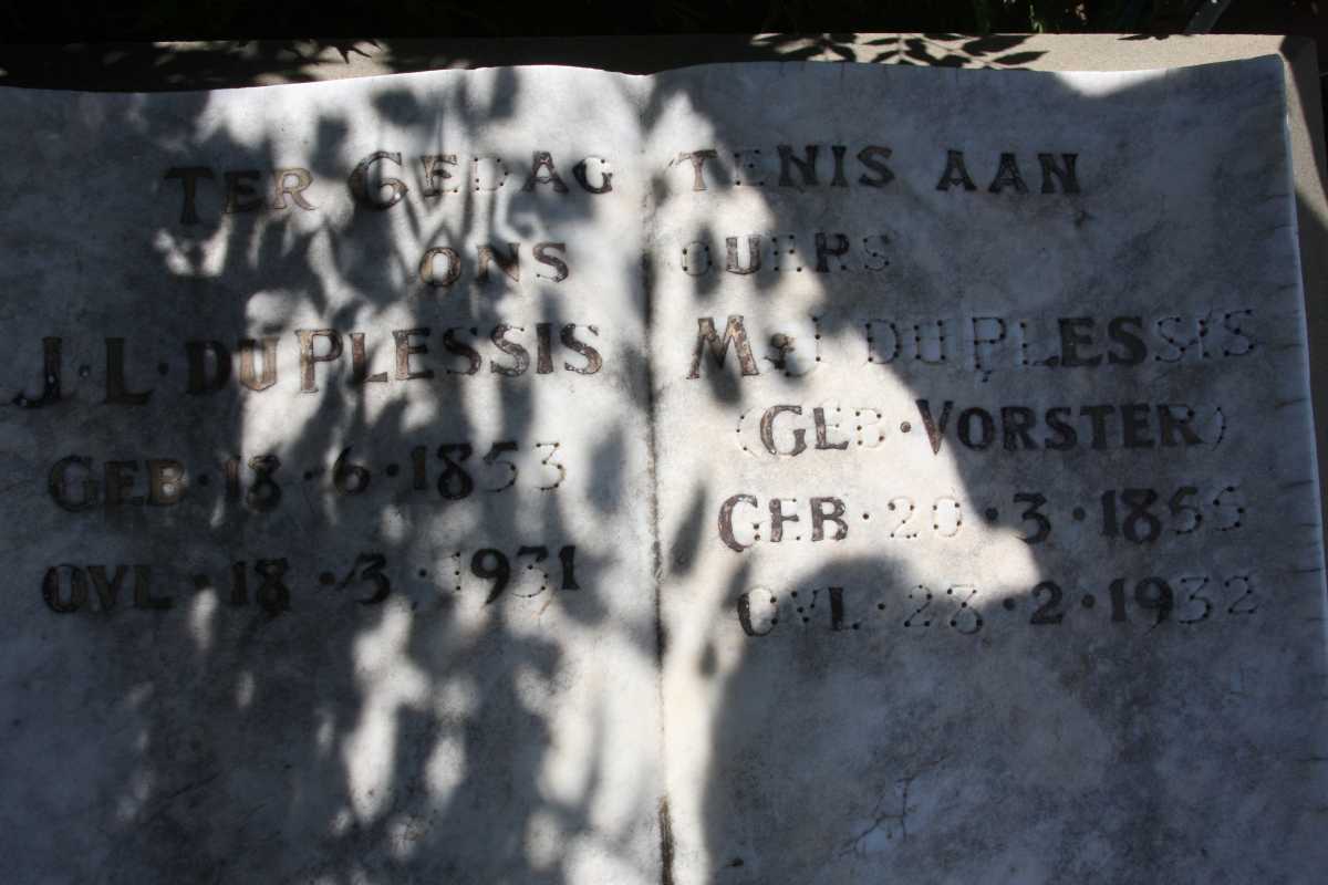 PLESSIS J.L., du 1853-1931 & M.J. VORSTER 1856-1932