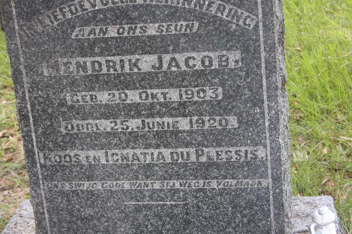 PLESSIS Hendrik Jacob, du 1903-1920