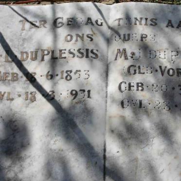 PLESSIS J.L., du 1853-1931 &amp; M.J. VORSTER 1853-1932