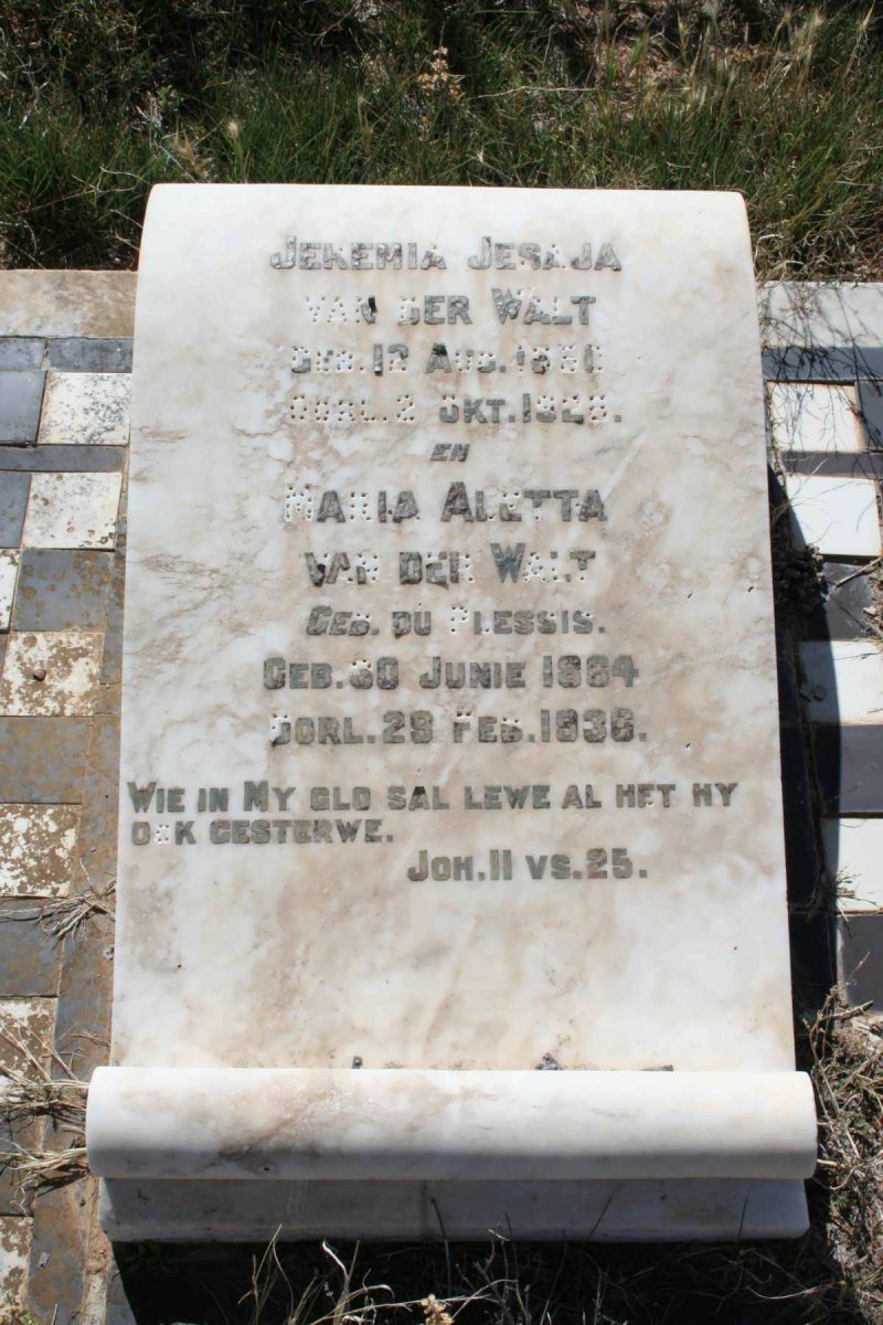 WALT Jeremia Jesaja, van der 18?0-1928 & Maria Aletta DU PLESSIS 1864-19306