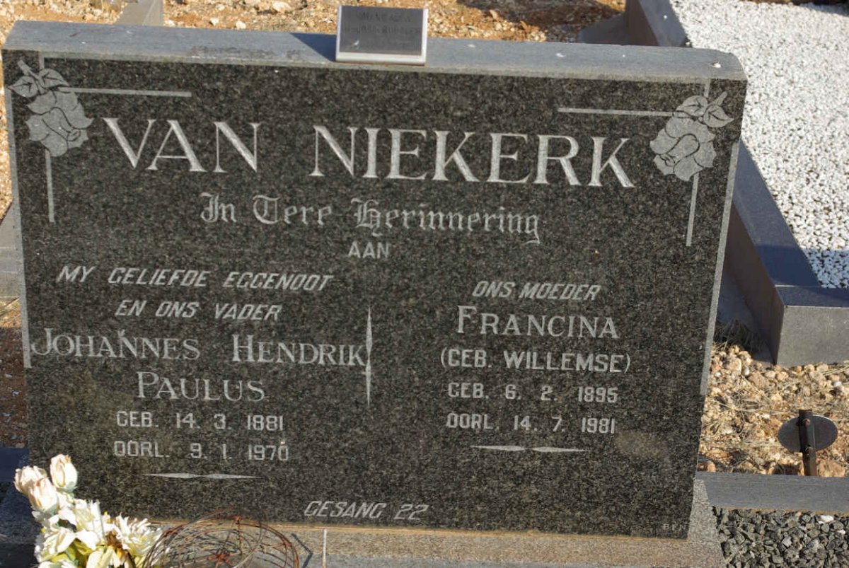 NIEKERK Johannes Hendrik Paulus, van 1881-1970 & Francina WILLEMSE 1895-1981