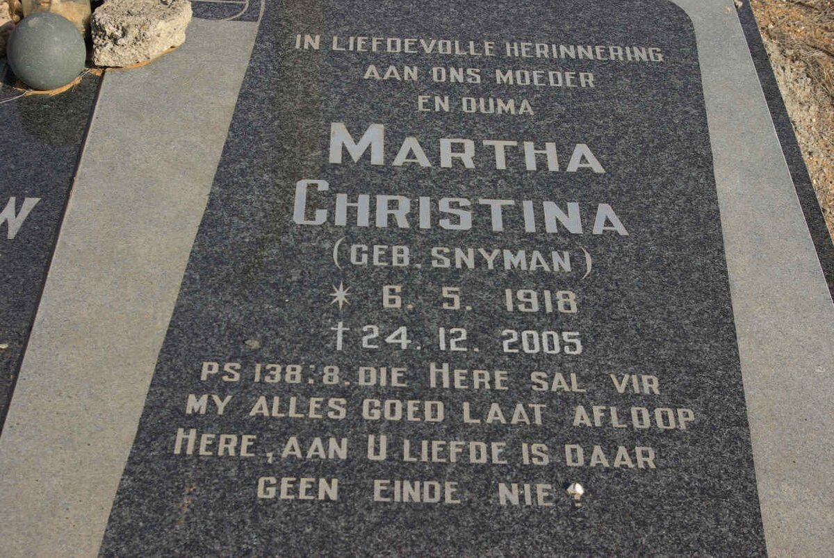 WIID Martha Christina nee SNYMAN 1918-2005