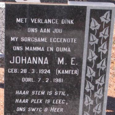 BURGER Johanna M.E. nee KAMFER 1924-1981