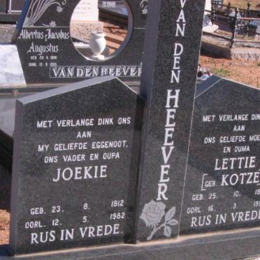 HEEVER Joekie, van den 1912-1982 &amp; Lettie KOTZE 1924-1990