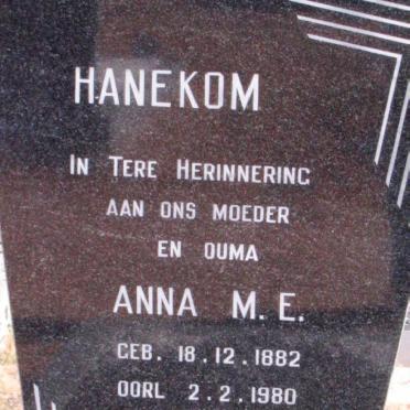 HANEKOM Anna M.E. 1882-1980