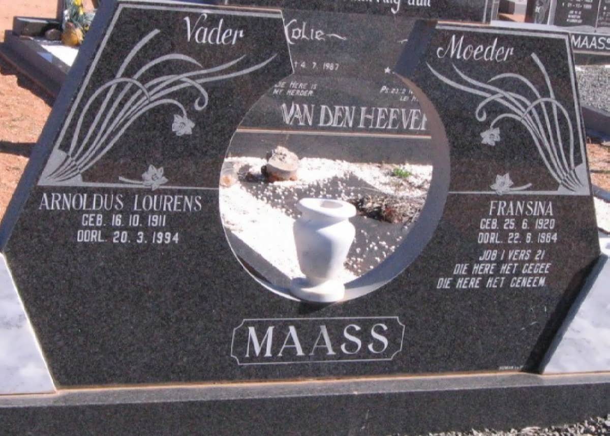 MAASS Arnoldus Lourens 1911-1994 & Fransina 1920-1984