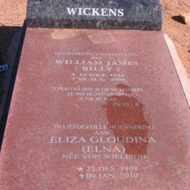 WICKENS William James 1934-12008 &amp; Eliza Gloudina VON WIELlIGH 1938-2010-