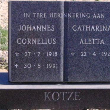 KOTZE Johannes Cornelius 1918-1991 &amp; Catharina Aletta 1926-