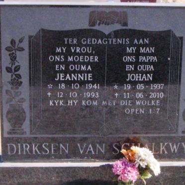 SCHALKWYK Johan, Dirksen van 1937-2010 &amp; Jeannie 1941-1993