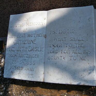 EMSLIE Robert Bradbury 1884-1962 &amp; Catherine Elizabeth KRITZINGER 1898-1973