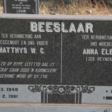 BEESLAAR Matthys W.C. 1940-1981 &amp; Anna Elena REYNEKE 1939-