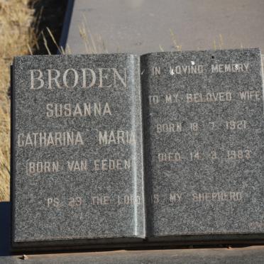 BRODEN Susanna Catharina Maria nee VAN EEDEN 1921-1983