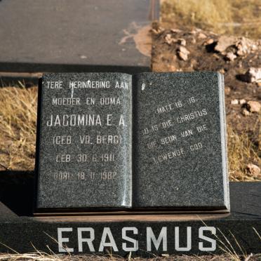 ERASMUS Jacomina E. A. nee V.D. 1911-1982
