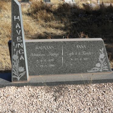 HAVENGA Johannes Alwyn 1933-1988 &amp; Anna V.D. LINDE 1937-