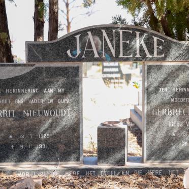 JANEKE Gerrit Nieuwoudt 1929-1991 &amp; Gerbrecht Susanna V.D. MERWE 1932-1997