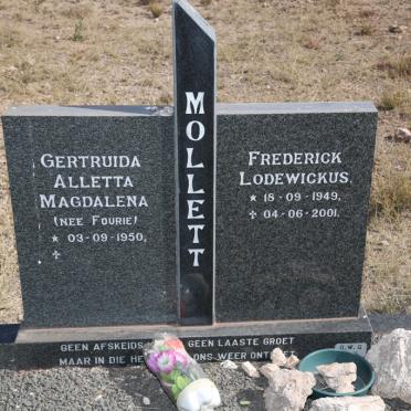 MOLLETT Frederick Lodewickus 1949-2001 &amp; Getruida Alletta Magdalena FOURIE 1950-