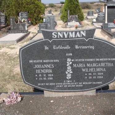 SNYMAN Johannes Hendrik 1924-2010 &amp; Maria Margaretha Wilhelmina 1924-2004