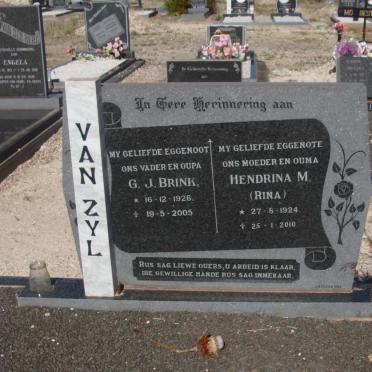 ZYL G.J. Brink, van 1926-2005 &amp; Hendrina M. 1924-2010